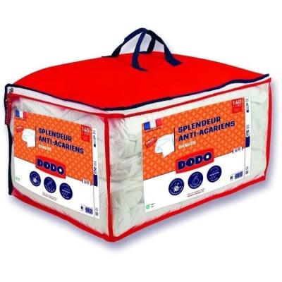 DODO Pack Couette chaude anti-acariens 140x200 cm + 1 oreiller 60x60 cm - Splendeur - Garnissage 100% volupt'air 350gr/m² - Bla