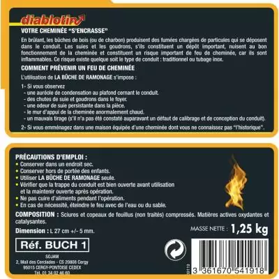 Bûche de ramonage - ACTO - DIABLOTIN - Bûche de Ramonage Diablotin - Élimine suies et goudrons - Livrée avec livret d'entret