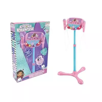 Microphone Gabby et la maison magique sur pied ajustable lumineux avec enceinte, 2 Micros et Effets vocaux, Enceinte Bluetooth