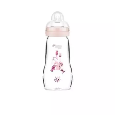 Biberon en verre MAM - Tétine Débit 2 Moyen - Rose