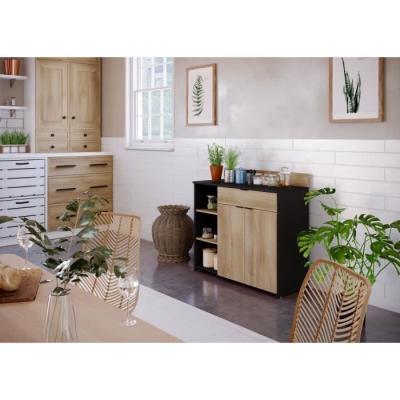 Buffet Cuisine - 2 portes + 1 tiroir - Mélaminé chene et noir - L 100 x P 42 x H 95 cm Buffet Cuisine - 2 portes + 1 tiroir - Mélaminé chene et noir - L 100 x P 42 x H 95 cm