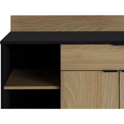 Buffet Cuisine - 2 portes + 1 tiroir - Mélaminé chene et noir - L 100 x P 42 x H 95 cm Buffet Cuisine - 2 portes + 1 tiroir - Mélaminé chene et noir - L 100 x P 42 x H 95 cm