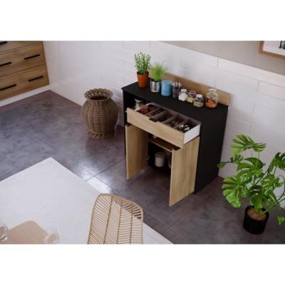 Buffet Cuisine - 2 portes + 1 tiroir - Mélaminé chene et noir - L 100 x P 42 x H 95 cm Buffet Cuisine - 2 portes + 1 tiroir - Mélaminé chene et noir - L 100 x P 42 x H 95 cm