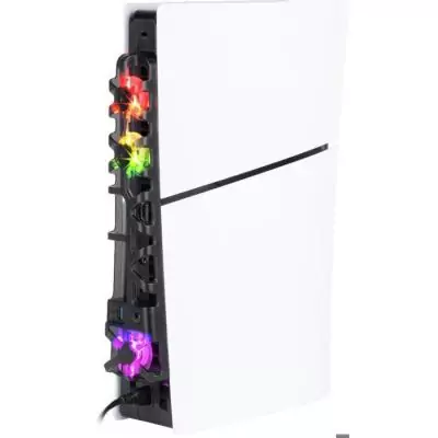 Ventilateur de refroidissement - KONIX - PS5 Slim - 21 x 68 x 40 cm - 3 vitesses - Éclairage LED RVB - Port USB 3.0 - Noir