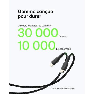 Câble tressé - BELKIN - USB-C vers USB-A - 0,15 m - Noir