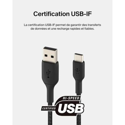Câble tressé - BELKIN - USB-C vers USB-A - 0,15 m - Noir