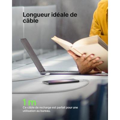 Câble tressé - BELKIN - USB-C vers USB-A - 1 m - Blanc