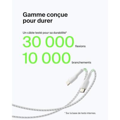 Câble tressé - BELKIN - USB-C vers USB-A - 2 m - Blanc