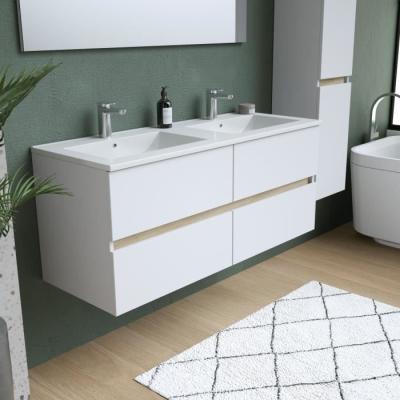 Ensemble Meubles de salle de bain blanc - Double vasque L120cm - miroir - colonne - TOTEM