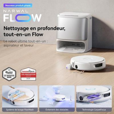 NARWAL FLOW - Aspirateur Robot Laveur avec Station - 22 000 Pa - DualFlow Anti-Enchevetrement Poil Animaux - Systeme Lavage Flow