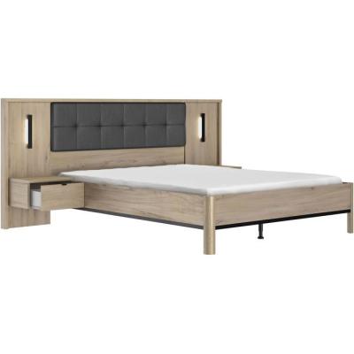 Lit adulte avec chevets lambris - MAXIMIN - 160 x 200 cm - Chene Krönberg clair - GAMI