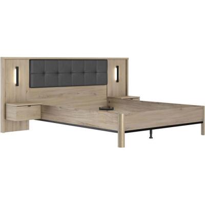 Lit adulte avec chevets lambris - MAXIMIN - 160 x 200 cm - Chene Krönberg clair - GAMI