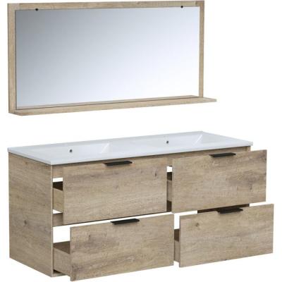 Ensemble salle de bain - Meuble 4 tiroirs - Vasque - L120 x P45 x H55 cm - Miroir - BEVEL