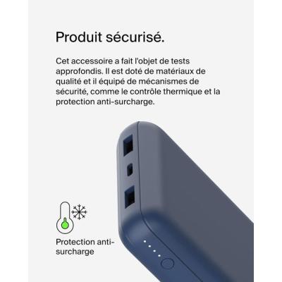Batterie externe - BELKIN - 20 000 mAh - USB-A & USB-C - 15 W - Bleu