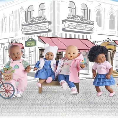 Robe Week-end a Paris - Corolle - 30 cm - Imitation denim - Col claudine - Broderies coeurs