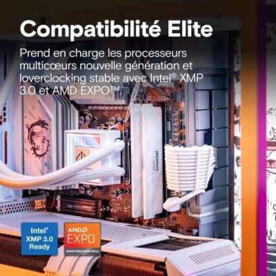 Kit mémoire gamer - CRUCIAL Pro OC - CP2K16G64C32U5W - 32&nbsp;Go (2x&nbsp;16&nbsp;Go) DDR5-6400 UDIMM - CL32 avec dissipateur thermique -