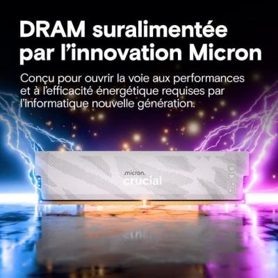 Kit mémoire gamer - CRUCIAL Pro OC - CP2K16G64C32U5W - 32&nbsp;Go (2x&nbsp;16&nbsp;Go) DDR5-6400 UDIMM - CL32 avec dissipateur thermique -