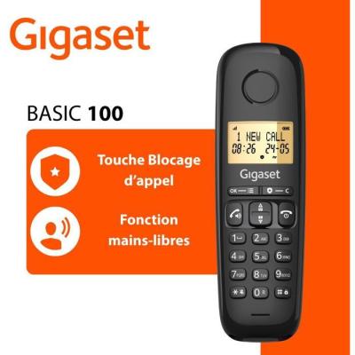 Téléphone fixe - GIGASET - Basic 100 Duo - Mode mains libres - Ecran rétroéclairé - Répertoire 50 contacts - Blocage d'app