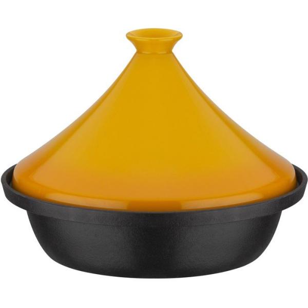 Tajine - GSW - 717434 - Ø30 cm - Fonte d'acier massive - Induction - Couvercle céramique - Noir / Jaune