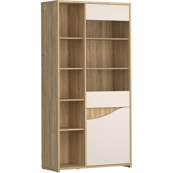 Vitrine - PoeM - 2 portes dont 1 vitrée - Sable / Chene - 99,5 x 42, 196,6 cm