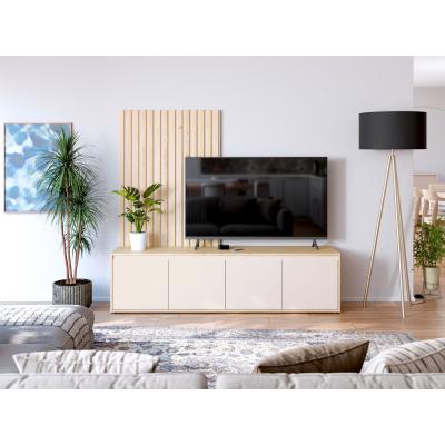 Meuble TV paroi - SKELPE - Sable / Chene - 4 portes - 188,3 x 42 x 169,7 cm