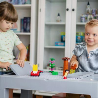 Table d'activités multifonction - THERMOBABY - MULTIPLAY - Avec 2 chaises - Gris / Bleu