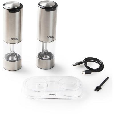 Ensemble de 2 moulins a poivre et sel électriques - DOMO - USB - 96 ml - Transparent / Argent Ensemble de 2 moulins a poivre et sel électriques - DOMO - USB - 96 ml - Transparent / Argent