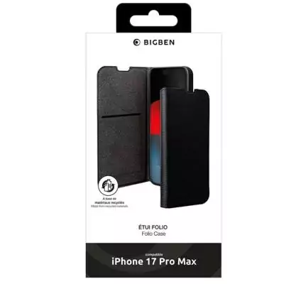 Etui a rabat - IPhone 17 Pro Max - 65% GRS - Noir