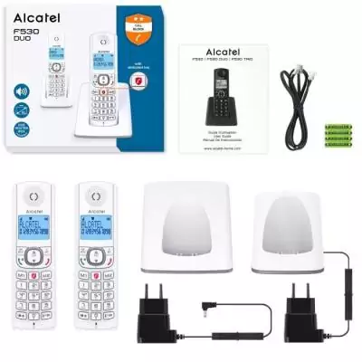 Téléphone sans fil - ALCATEL - F530 Duo - 2 combinés, blocage d'appels, mains libres, 2 mémoires directes, Blanc/Gris Téléphone sans fil - ALCATEL - F530 Duo - 2 combinés, blocage d'appels, mains libres, 2 mémoires directes, Blanc/Gris