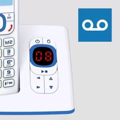 Téléphone sans fil - ALCATEL - F530 Voice - Répondeur, blocage d'appels, mains libres, 2 mémoires directes, Blanc/Bleu Téléphone sans fil - ALCATEL - F530 Voice - Répondeur, blocage d'appels, mains libres, 2 mémoires directes, Blanc/Bleu