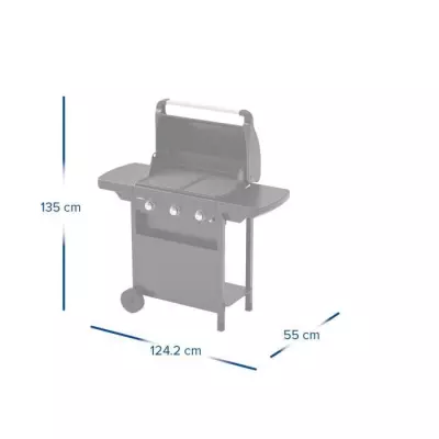 Barbecue gaz compact 3 brûleurs en acier - Surface de cuisson 60x35 cm