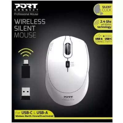 Souris optique silencieuse sans fil PORT DESIGNS Blanc - USB/USB-C 