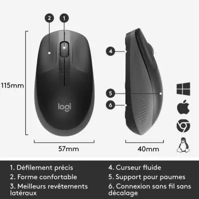 Souris sans fil Logitech M190 Noir - Confort et performance