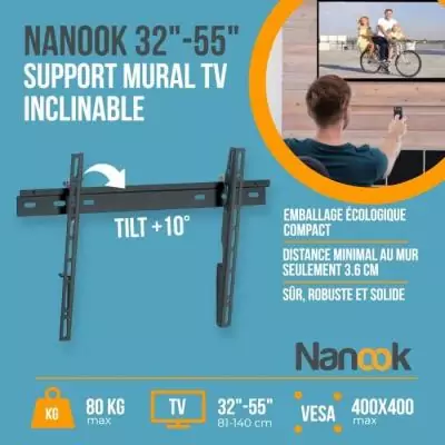 NANOOK Support Mural inclinable pour téléviseurs de 32-55 Pouces- Solution de Montage pour des télés LCD et (O)LED - Noir NANOOK Support Mural inclinable pour téléviseurs de 32-55 Pouces- Solution de Montage pour des télés LCD et (O)LED - Noir