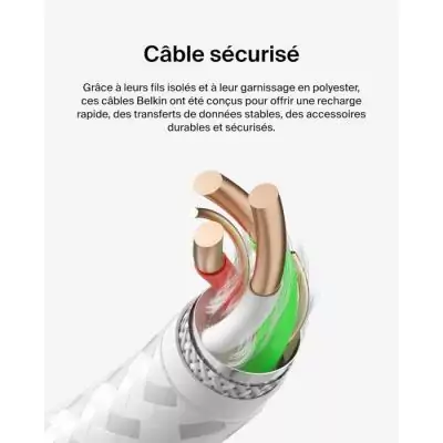 Câble tressé BELKIN USB-C vers USB-A - Blanc 0,15m | Résistant & Rapide