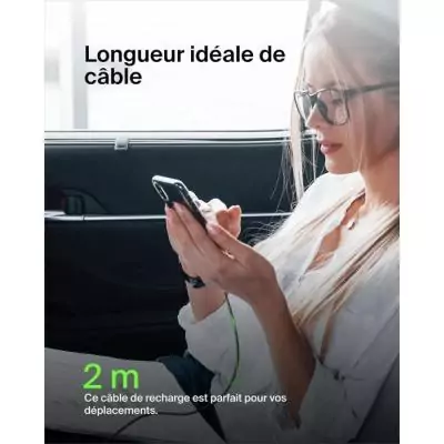 Câble tressé - BELKIN - Connectique USB-C vers USB-A - 2 m - Noir