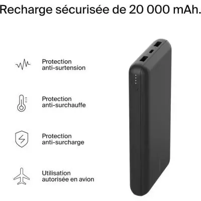 Batterie externe - BELKIN - 20 000 mAh - USB-A & USB-C - 15 W - Noir Batterie externe - BELKIN - 20 000 mAh - USB-A & USB-C - 15 W - Noir