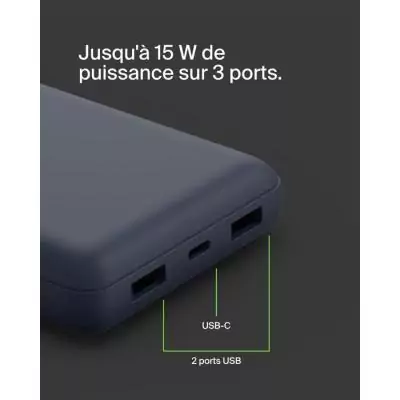 Batterie externe - BELKIN - 20 000 mAh - USB-A & USB-C - 15 W - Bleu Batterie externe - BELKIN - 20 000 mAh - USB-A & USB-C - 15 W - Bleu