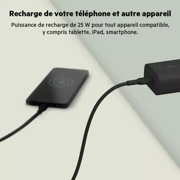 Chargeur secteur - BELKIN - USB-C - 25 W - PD PPS - Noir